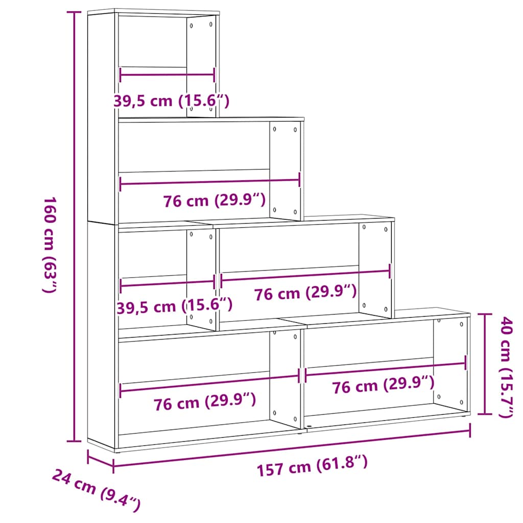Book Cabinet Black Oak 155 x 24 x 160 cm Engineered Wood